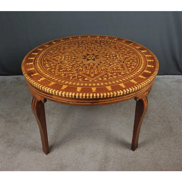 Wood Large 20th Century Moroccan Marquetry Tea Table For Sale - Image 7 of 13