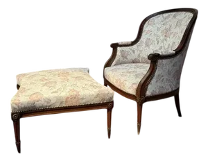 Set of Louis XVI Gondola Armchair and Ottoman in Mahogany