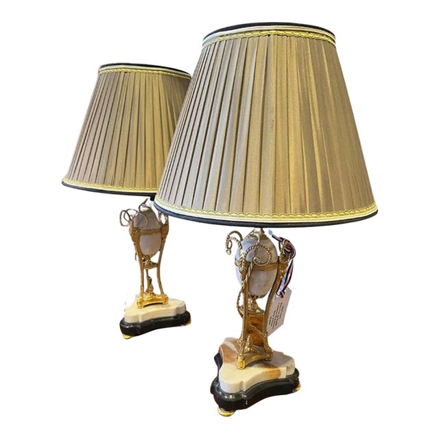 Pair 18th Century White Carrara Marble Cassolettes Lamps With Bronze Rams For Sale