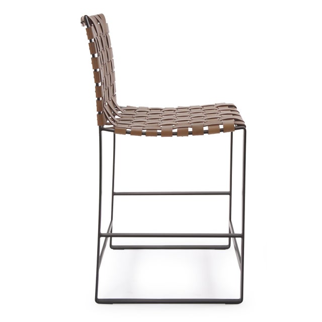 Contemporary Irving Woven Leather Counter Stool For Sale - Image 3 of 10