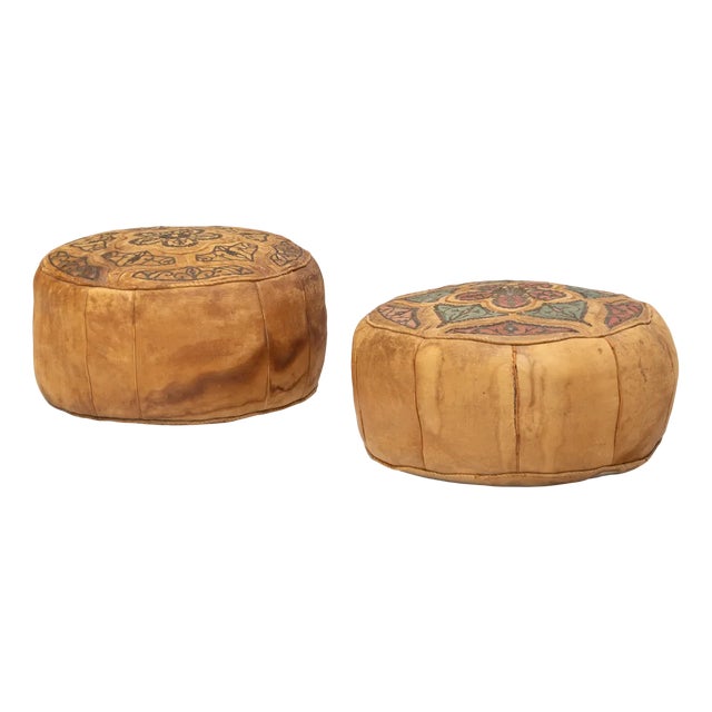 Leather Ottomans, 1930s, Set of 2 For Sale
