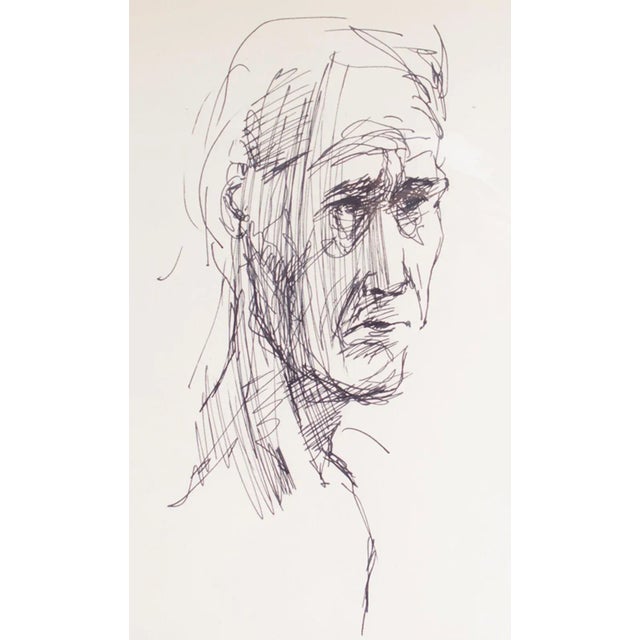 An ink portrait drawing by the American artist James L. Bruch (1942-2023). This abstract drawing depicts a slender and...