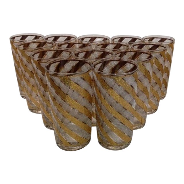 Vintage Culver Ltd. GlasswareVTG Culver Ltd. Glassware 22k Highball Gold Silver Set of 14 For Sale