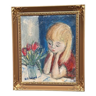 Alf Forslund, Girl in Thought, 1960s, Oil on Canvas, Framed For Sale