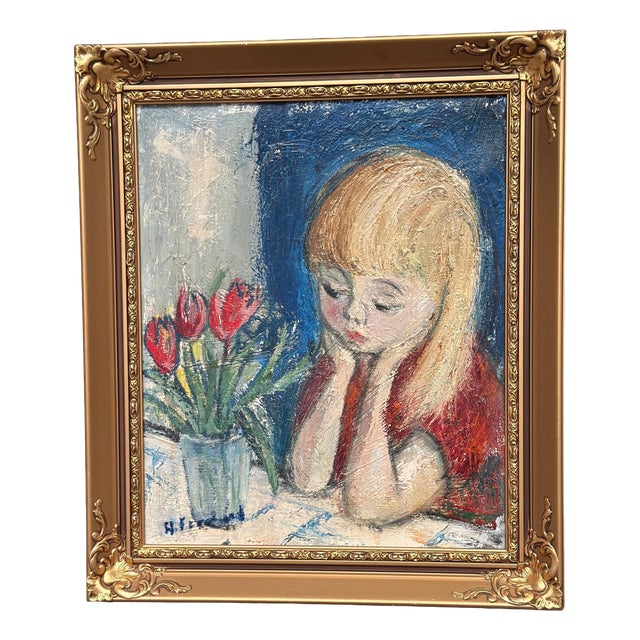 Alf Forslund, Girl in Thought, 1960s, Oil on Canvas, Framed For Sale