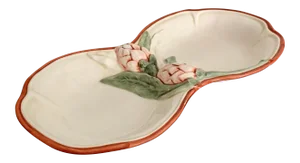 Hand Painted Vintage Italian Ceramic Double Serving Dish With Flower Design