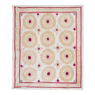 Vintage Neutral Tan Suzani From Samarkand For Sale