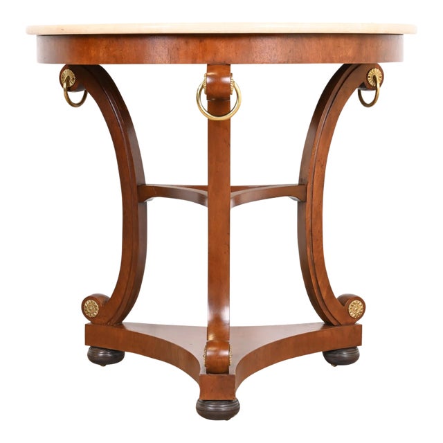 Baker Furniture Stately Homes Collection Regency Carved Mahogany Marble Top Center Table For Sale