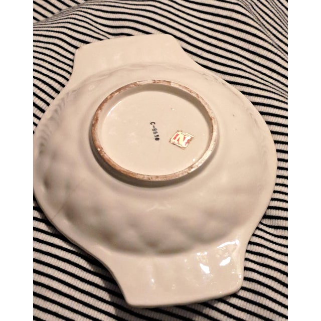 vintage white ceramic rare weaved style Italian Catch all dish, two nicks.