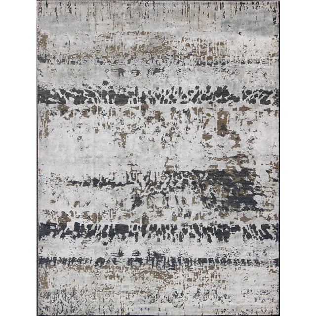 Modern Hand-Knotted Rug in Wool With All-Over Modern Design in Ivory, Brown, Gray and Blue For Sale - Image 11 of 11