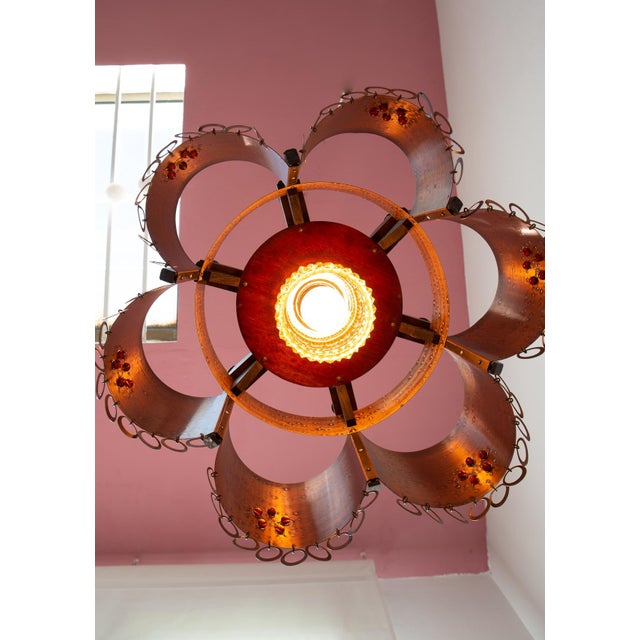 Metal Large Vintage Swedish Copper and Wood Pendant, 1970s For Sale - Image 7 of 14
