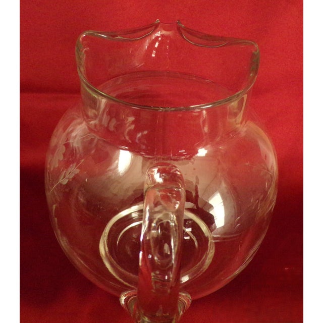 1960s Large Pitcher and Eight Glasses, Etched With Flowers and Leaves - 9 Pieces For Sale - Image 12 of 18