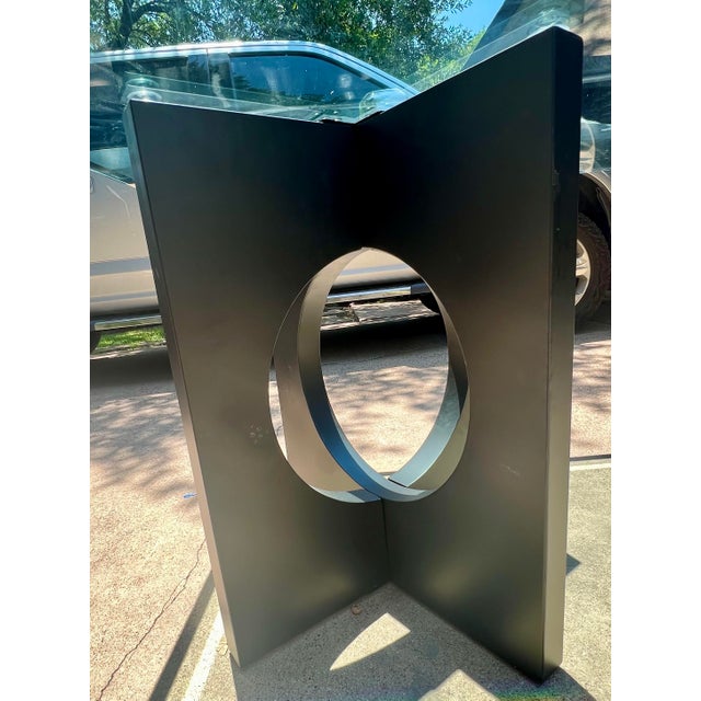 Oversized Contemporary Sculptural Steel & Thick Glass Dining or Conference Table, 8’ For Sale - Image 4 of 7