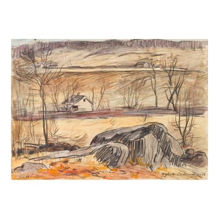 Vintage 1938 New England Landscape Drawing by Egbert Cadmus For Sale