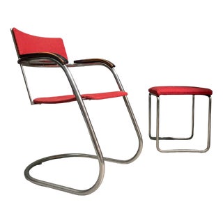 Vintage Chair and Stool by Paul Schuitema, 1930s, Set of 2 For Sale