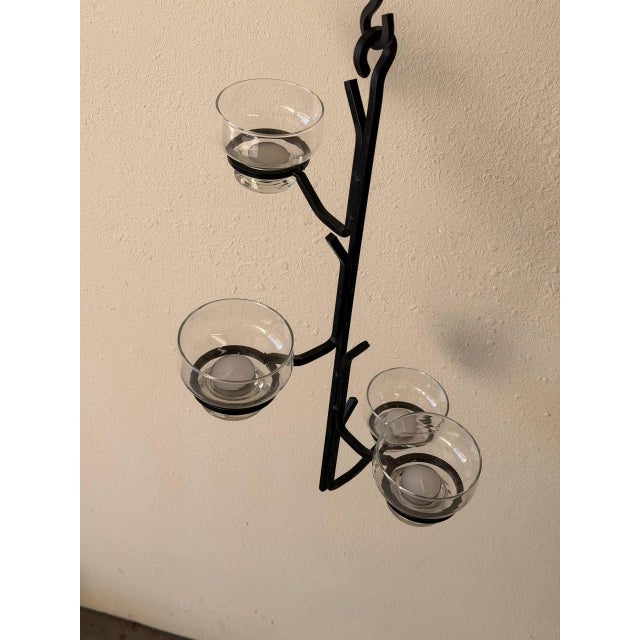 Mid 20th Century Scandinavian Wrought Iron Hanging Candelabra / Candle Holder in the Manner of Erik Höglund For Sale - Image 9 of 9