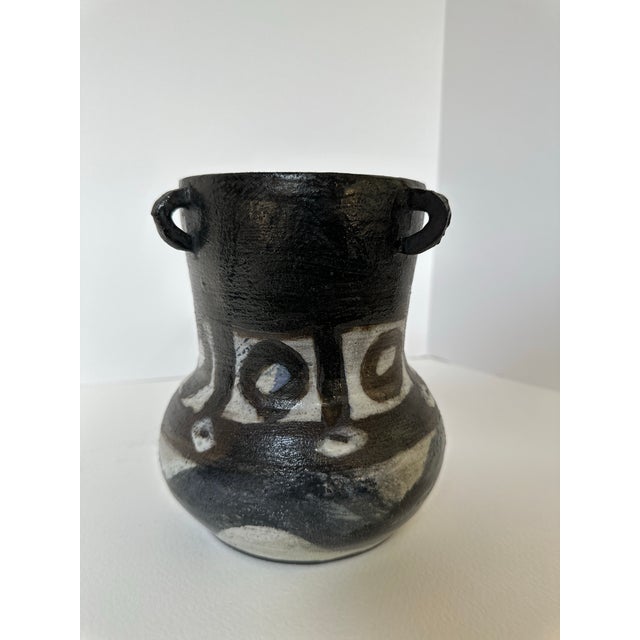 Late 20th Century Late 20th Century Primitive Black Ceramic Vase With Abstract Markings For Sale - Image 5 of 9