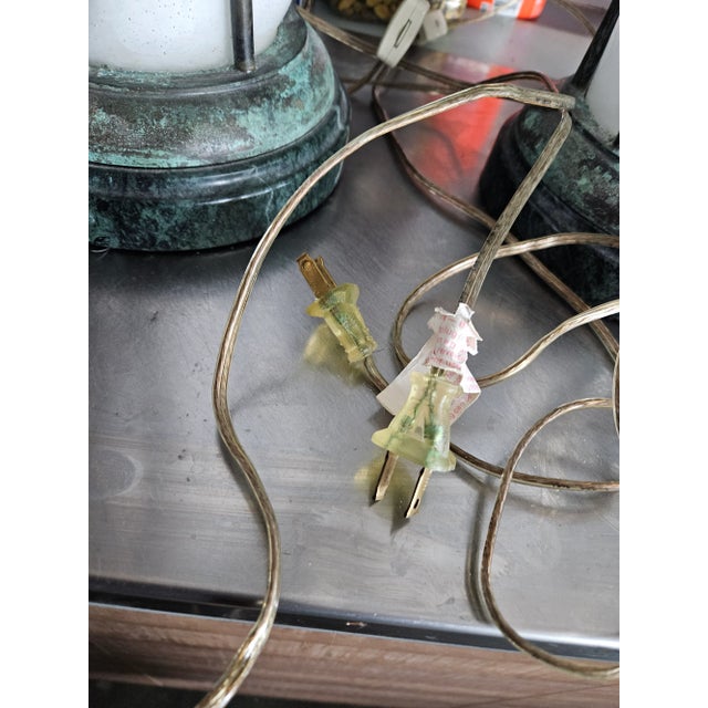 Sarreid Italian Bronze Caged Murano White Glass Lamps - a Pair For Sale - Image 12 of 12