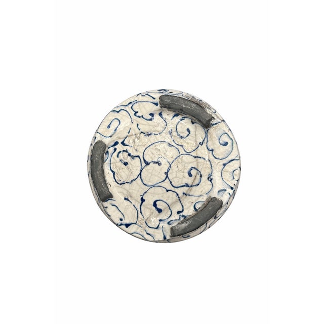 Postmodern Vintage Studio Pottery Crackle-Glazed Bowl With Cobalt Decoration, Postmodern Influence For Sale - Image 3 of 9