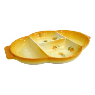 Modernist Bauhaus Earthenware Appetizer Dish with Graphic Decor, Germany, 1930s For Sale