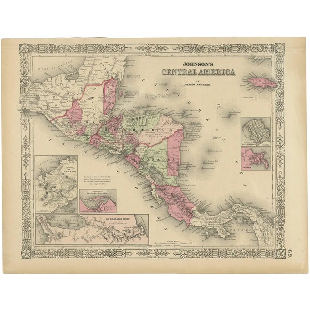 Hand-Colored Central America Map with Insets by Johnson, 1864 For Sale