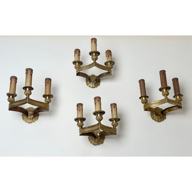 Empire French Three-Light Gilt Bronze Wall Sconces, Paris, 1810, Set of 4 For Sale - Image 16 of 18