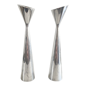 1994 Post Modern Karim Rashid Nambé Studio Silver Candlesticks 604- Set of 2