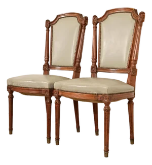 Baker Furniture Style French Regency Louis XVI Carved Walnut Side Chairs or Dining Chairs, Pair
