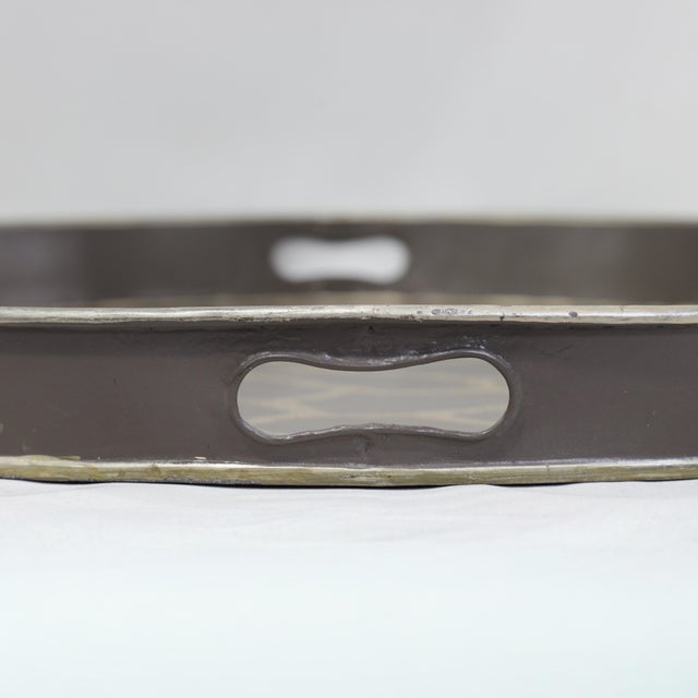Vintage Large Oval Tole Tray - Hand Painted Brown and Cream Giraffe Animal Print Decorative Tray For Sale - Image 12 of 15