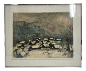 Bernard Gantner, Winter Landscape with Village, Color Lithograph, 20th Century