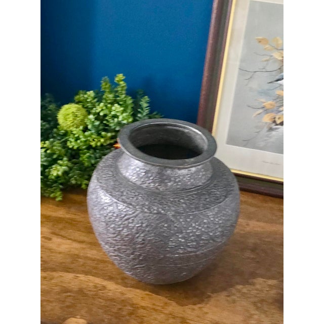 Early 20th Century Antique Repoussé Silver-Plated Copper Vase, Likely Indian, Early 20th Century For Sale - Image 5 of 17