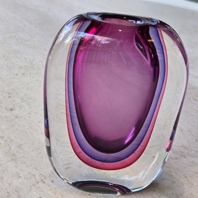 Murano Sommerso Art Glass Vase Hand Blown 7.5in Purple Blue Italian Murano For Sale - Image 4 of 8