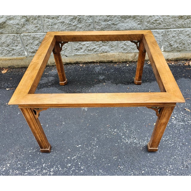 Stickley Chippendale Walnut and Tempered Ogee Cut Edge Glass Top Coffee Table For Sale - Image 11 of 12
