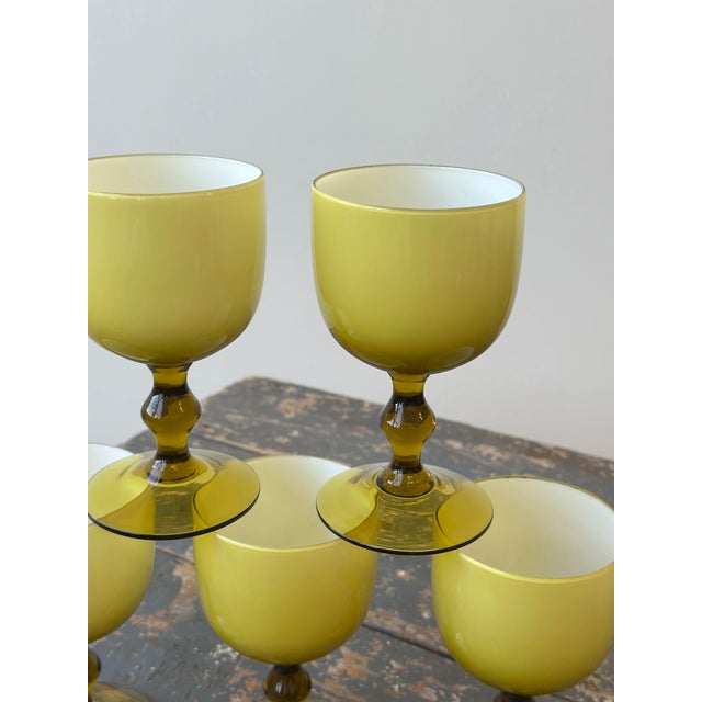 Glass Vintage Citrine Cased Glass Stemware Set of 5 by Carlo Moretti, Circa Mid-20th Century For Sale - Image 7 of 13