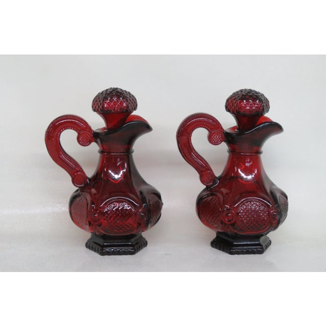 Avon Cape Cod Collection Ruby Red Glass Cruet Oil and Vinegar Set of Two 4203b For Sale - Image 4 of 12