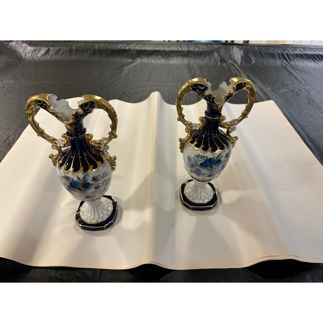 Royal Dux Pair of Porcelain Vases With Double Handles For Sale - Image 4 of 6