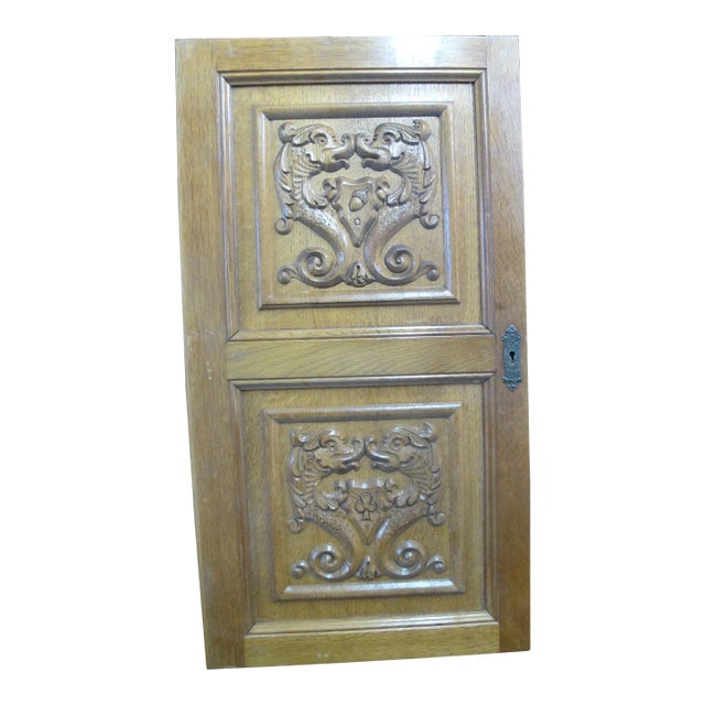 Victorian European Carved Wood Dolphins Acorn & Spade Architectural Door Panel For Sale