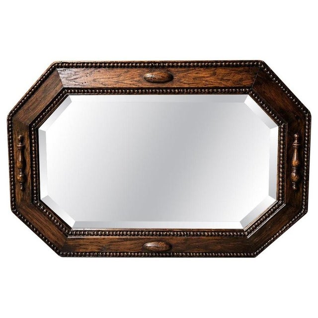 Antique Edwardian Octagonal Dark Oak Wall Mirror with Spindle Detail, 1910 For Sale - Image 6 of 6
