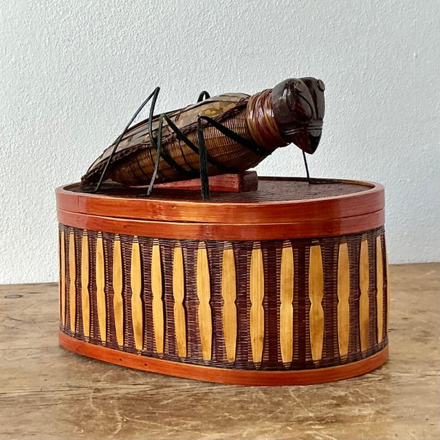 Chocolate Vintage Shanghai Handicrafts Weave Bug Box For Sale - Image 8 of 11