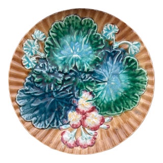 Majolica Leaves & Flowers Plate Clairefontaine, Circa 1890 For Sale