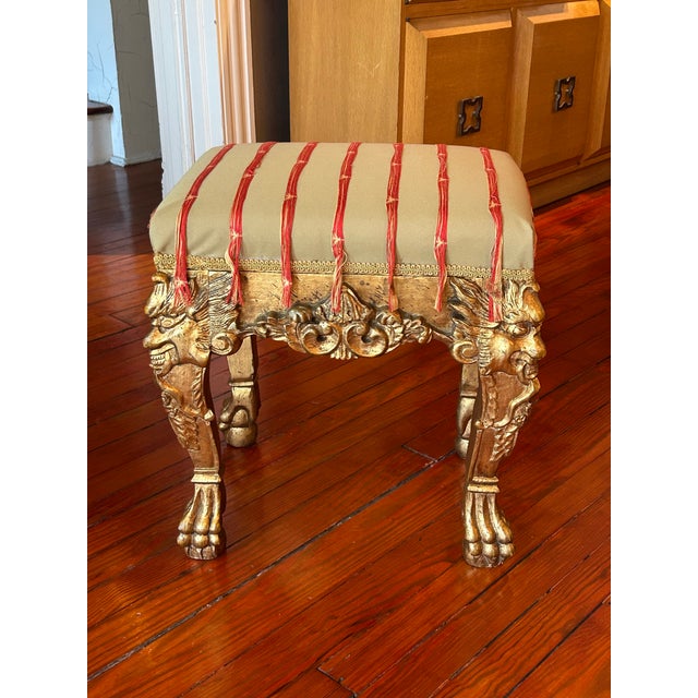 Transitional Mid 19th Century Ottoman in Tasseled Upon Gold For Sale - Image 3 of 8