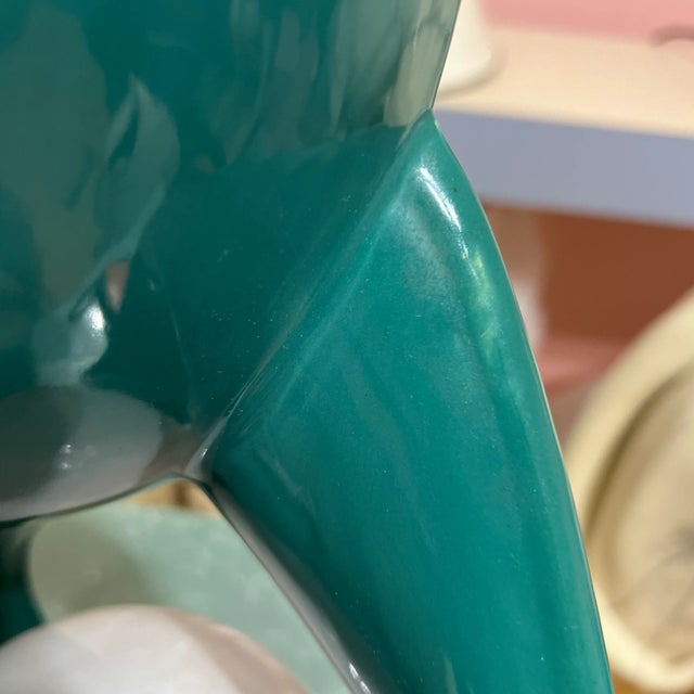 1980s 1980 Teal Ceramic Flame Lamp For Sale - Image 5 of 6