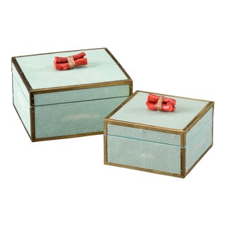 Faux Coral Boxes, Sea Mist, Set of 2 For Sale