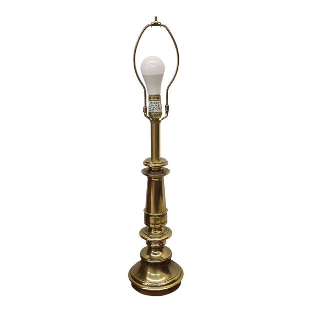 Stiffel Mid-Century Polished Solid Brass Colunm Table Lamp For Sale