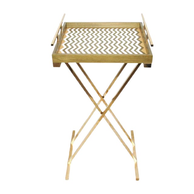 Partenope Tray Table in Zg Pattern Marquetry & Brass by Architetti Artigiani Anonimi For Sale