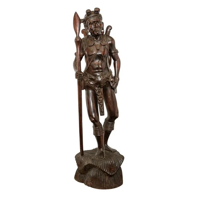 Wood Carved Wood Figure of Warrior For Sale - Image 7 of 7