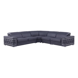 Favo Navy Blue Leather Match Sectional Sofa For Sale
