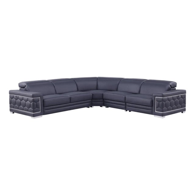 Favo Navy Blue Leather Match Sectional Sofa For Sale