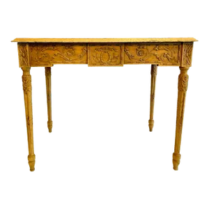 Late 19th Century French Louis XVI Bleached Oak Side Table With Neoclassical Carved Designs
