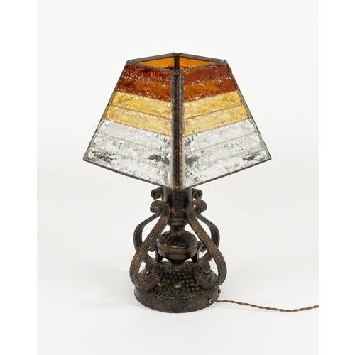 Mid-Century Table Lamp Iron and Hammered Glass Longobard Style, Italy, 1970s For Sale - Image 13 of 14